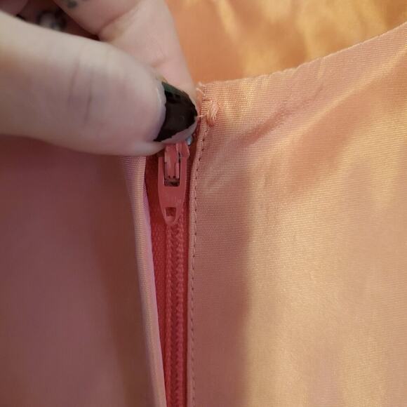 Vintage 80s Peach Ombre Poofy High Low Fit and Flare 3D Floret Prom Dress - Picture 8 of 13